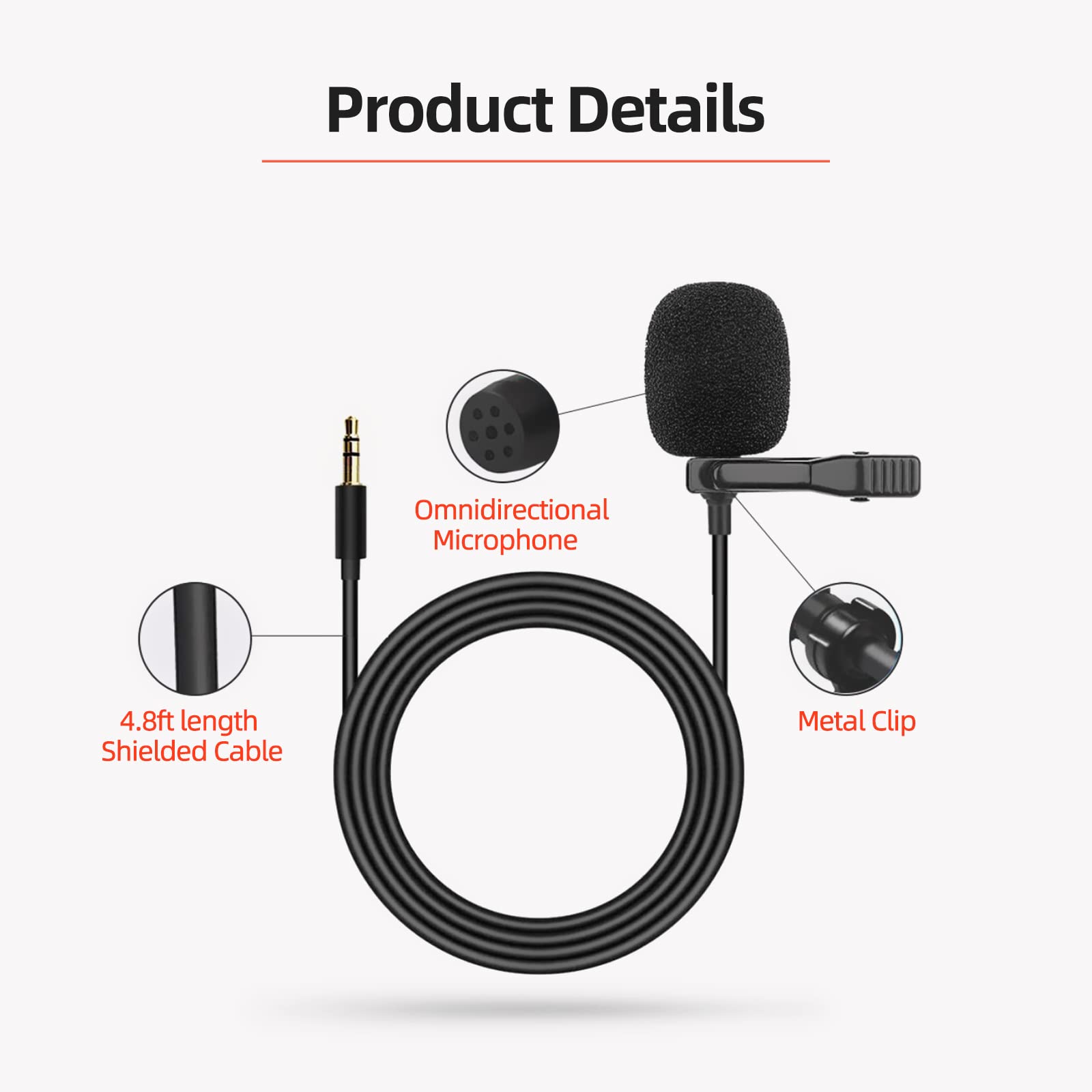 EKAT Car Microphone for Stereo 3.5mm Plug and Play Wired Mic Compatible with Vehicle Head Unit Radio, Noise Canceling, Lavalier Clip