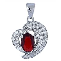 Sterling Silver Micro Pave CZ Heart Pendant with Garnet, 9/16 inch Long