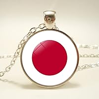 Japanese Flag Pendant Necklace - World Flag Map Ethnic Time Stone Clavicle Chain Patriotic Charm Couple Sweater Cha