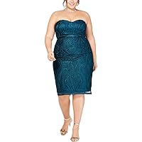 City Chic Women's Plus Size Fitted Strapless Dress with Embroidered Overlay