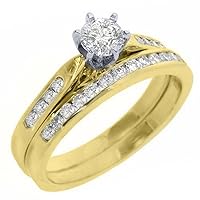 14k Yellow Gold Round Diamond Engagement Ring Wedding Band Bridal Set 1 Carat