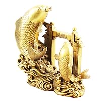 Taoist Supplies Amulet Exorcism Bringing Good Luck Mascot Decoration Pendant 铜鲤鱼跳龙门摆件 年年有鱼 鱼跃龙门摆件摆饰金属工艺品（1Pcs 小号长8.5cm 高7.5cm