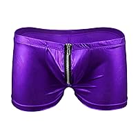 Men'S Metallic Shiny Underpant Sexy U Pouch Zipper Bulge Crotch Boxer Shorts Low Rise Underwear Brief Bikinis