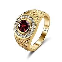 10K 14K 18K Gold Moissanite Mens Gemstone Engagement Rings Gemstone Halo Rings for Men Round Gemstone Rings Best Gift for Husband/Father/His