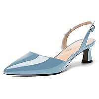 SKYSTERRY Women's Wedding Dress Pointed Toe Patent Slingback Slip On Spool Low Heel Pumps Shoes 2 Inch