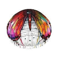 Colorful Butterfly Print Shower Caps for Women Reusable Bath Caps Double Layer Waterproof Hair Cap with EVA Lining Soft Comfortable Bath Hat for all Hair Types