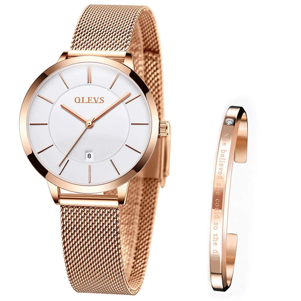 Verhux Wrist Watches for Women Fashion Rose Gold Stainless Steel Waterproof Analog Quartz Ladies Wristwatch Gifts for Her