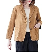 Women's Light Thin Cotton Linen Blazer Jackets 2023 Fall Long Sleeve Lapel Button Down Casual Loose Pockets Blazers