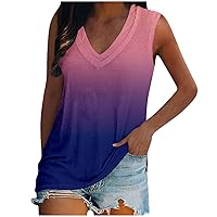 Womens Tops Loose Fit V Neck Tank Top Sleeveless Tee Shirts for Women Trendy Gradient Tanks Summer Tunic Blouse