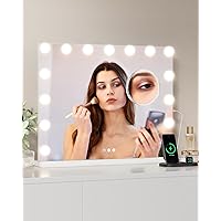 IDEALHOUSE Vanity Mirror with Lights, 2024 New Makeup Mirror with 15 LED Bulbs, 3 Colors Modes, USB & Type-C Charging Port, 3X Detachable Magnifying Mirror, White (23