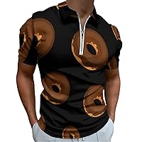 Chocolate Donut Mens Polo Shirts Quick Dry Short Sleeve Zippered Workout T Shirt Tee Top
