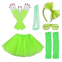 Kids 6 in 1 Costume Accessories 1970s 1980s Fancy Outfits and Dress for Cosplay Party Theme Party for Girl