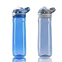DEARART 2-Pack 26oz Blue Water Bottle and Grey Water Bottle Without Straw Wide Mouth, BPA FREE AUTOSEAL Has Handle Easy Carried, Suit Sports Travel Office School Work etc.