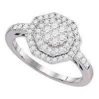 TheDiamondDeal 10kt White Gold Womens Round Diamond Octagon Cluster Ring 1/2 Cttw
