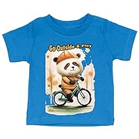 Go Outside and Play Baby Jersey T-Shirt - Cartoon Panda Baby T-Shirt - Illustration T-Shirt for Babies