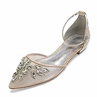 Mesh Rhinestones Wedding Flats for Bride Pointed Toe Formal Party Dress Shoes Flat