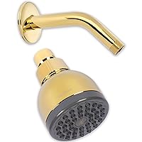 3 Inch Shower Head & Shower Arm - High Pressure Boosting Wall Mount Showerhead For Low Flow Showers With 6 Inch Stainless Steel Wall-Mounted Shower Arm And Flange, 2.5 GPM - Polished Brass
