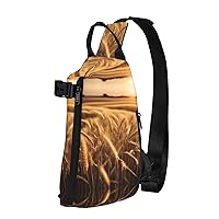 Wheat Field Print Crossbody Backpack Casual Adjustable Bag Multifunctional Sling Backpack