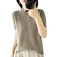 Cashmere Sweater Women Knitted Short Sleeve Pullover Loose Half Turtleneck Cashmere Short Sleevetops