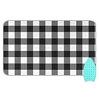 White Buffalo Plaid Ironing Mat Portable Ironing Pad Blanket for Table Top Heat Resistant Ironing Board Cover with Silicone Pad for Dryer Washer Countertop Iron Board Alternative Cover,47.2x27.6in