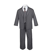 6pc Formal Boys Dark Gray Vest Sets Suits Extra Brown Necktie S-20 (20)