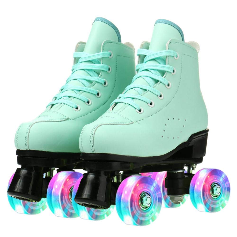 Women Roller Skates PU Leather High-top Roller Skates Four-Wheel Roller Skates Shiny Roller Skates for Unisex Kids and Adults