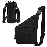 Sling Chest Bag for Men Anti-Theft Conceal Carry Crossbody Bag and Black Water Bottle Holder Bag with Shoulder Strap 1000D Nylon Lightweight MOLLE Carrier Bag (pack of 2)