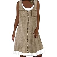 Women's Sleeveless Summer Dresses 2023 Trendy Denim Print Dress for Women Loose Tank Dress Fashion Casual Sundress
