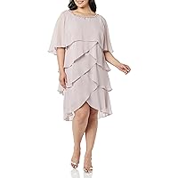 S.L. Fashions Women's Plus Size Capelet Tier Dress with Beaded Detail