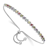 4.55mm Cheryl M 925 Sterling Silver Rhodium Plated Multi color Brilliant cut CZ Adjustable Bracelet Jewelry for Women