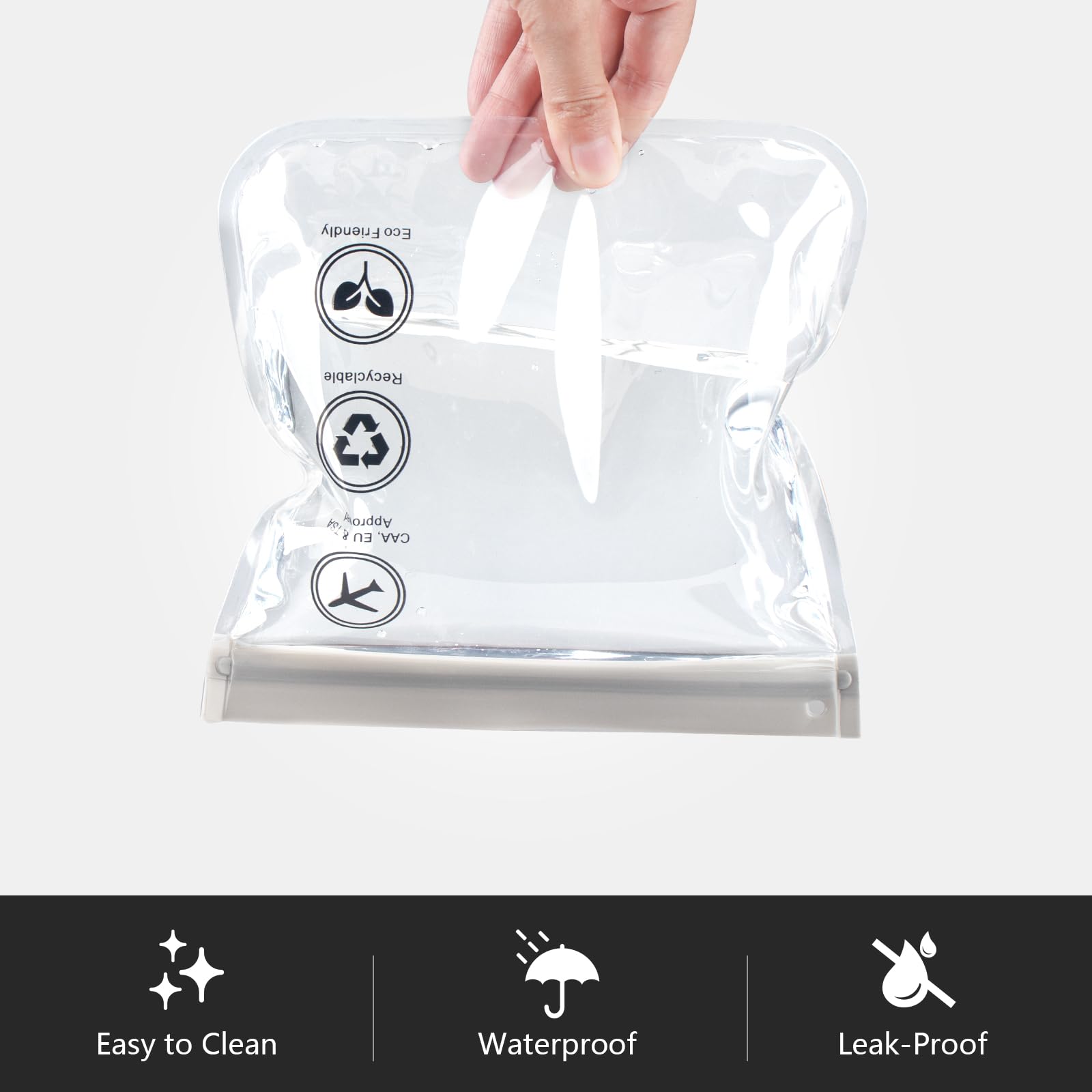 SUTOUG 2PCS TSA Approved Transparent Toiletry Bag, 20 x 20 cm, Leak-Proof Airport Approved Liquid Bag, EVA Waterproof Cosmetic Bag, Portable Travel Wash Bag-Grey