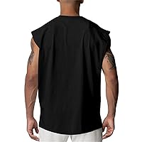 Men's Workout Gym Bodybuilding Tank Tops Cut Off Solid Color Soft Sleeveless Shirts Loose Beach Breathable Shirt
