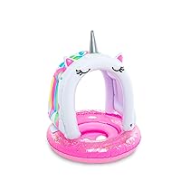 BigMouth Inc. Lil' Unicorn Float with Canopy – for Ages 1-3 Years (Up to 40 lbs), Ultra-Durable Dual-Chamber 3-Point Harness w/Child Safety Valves & UPF 50+ Protection Baby Pool Float