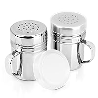 Accmor 2pcs Stainless Steel Dredge, Salt Pepper Dredge Shakers with Handle, Seasonings Spice Shakers with Lid, 6 Ounce