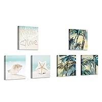 ARTISTIC PATH Beach Picture Artwork Seascape Painting Seaside Coconut Palm Wall Art for Washroom