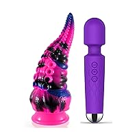 Tentacle Realistic Monster Dildo + Rechargeable Silicone Wand Vibrator