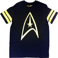 Star Trek Emblem Striped Sleeves Black Mens T-Shirt