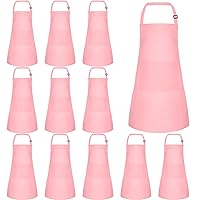 12 Pack Kids Apron Bulk with 2 Pockets Adjustable Chef Art Apron Kids Painting Aprons for Cooking Baking Painting Crafting Grilling Activity（Pink）