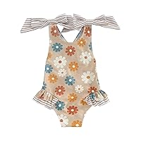 Toddler Girl One Piece Swimsuit Floral Sleeveless Backless Bowknot Bathing Suit Kids Girl Ruffled Swimwear Beachwear