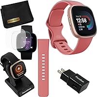 Fitbit Versa 4 Health and Fitness Smart Watch (Pink/Rose) with Built-in GPS, 6 Day Battery Life, S & L Bands, Bundle with 3.3foot Charge Cable, Wall Adapter, Screen Protectors & PremGear Cloth