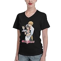 Anime T Shirt Maid Sama Woman's V Neck Tee Summer Fashion Short Sleeves Tops Black