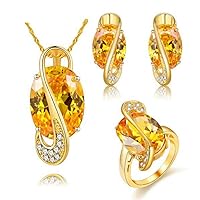 White Gold Plated Jewelry Set Rainbow Mystic Topaz Ring Earrings Pendant Necklace T472