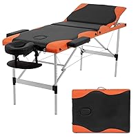 BestMassage Spa 3 Fold 84 Inch Height Adjustable Aluminium Massage Table Portable Facial Salon Tattoo Bed W/Face Cradle Carry Case, Orange, Black, Silver