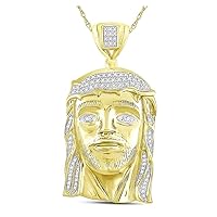 10K Yellow Gold Mens Diamond Jesus Head Necklace Pendant 3/8 Ctw.