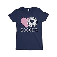 Threadrock Big Girls' Love Heart Soccer Fitted T-Shirt