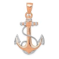 14k Rose Gold With Rhodium Nautical Ship Mariner Anchor W Rope Pendant Necklace Measures 33.45mm long Jewelry Gifts for Women