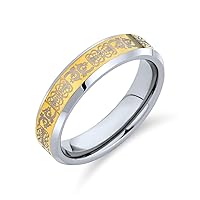 Bling Jewelry Personalize Unisex Couples Two Tone Celtic Knot Dragon Silver Gold Tones Titanium Wedding Band Rings For Men Women Comfort Fit 5MM Wide Beveled Edge Customizable