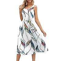 Clearance Dresses for Women 2024 Trendy Summer Beach Cotton Sleeveless Tank Dress Wrap Knot Dressy Casual Sundress with Pocket Sales Today Clearance(5-Light Gray,X-Large)