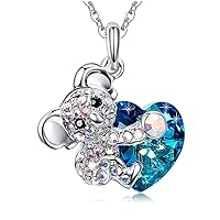 Blue Love Gemstone Bear Koala Crystal Animal Pendant for Women Girls Jewelry Gifts