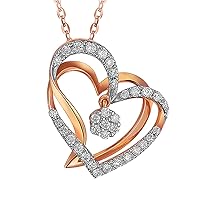 Telesthesia Lover Brilliant Genuine Diamond 14K White and Rose Gold Dating Promise Engagement Wedding Women Gift Pendant Set